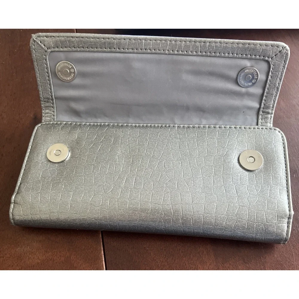Silver Unlisted Kenneth Cole urban organizer clutch wallet faux leather exterior